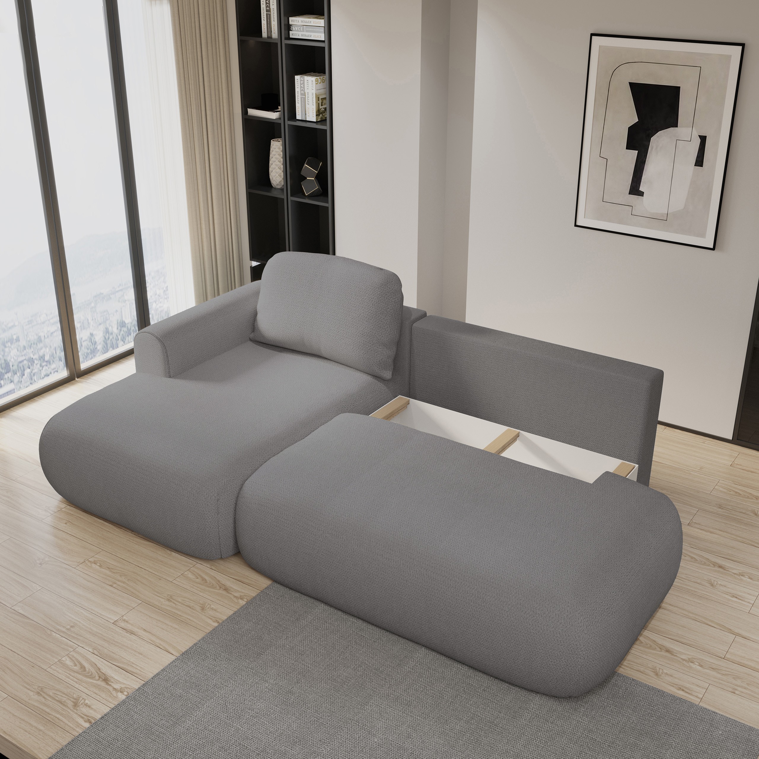 Prezentacja pojemnika w narożniku NUVIRA w tkaninie SORO Prezentacja pojemnika w narożniku NUVIRA w tkaninie SORO