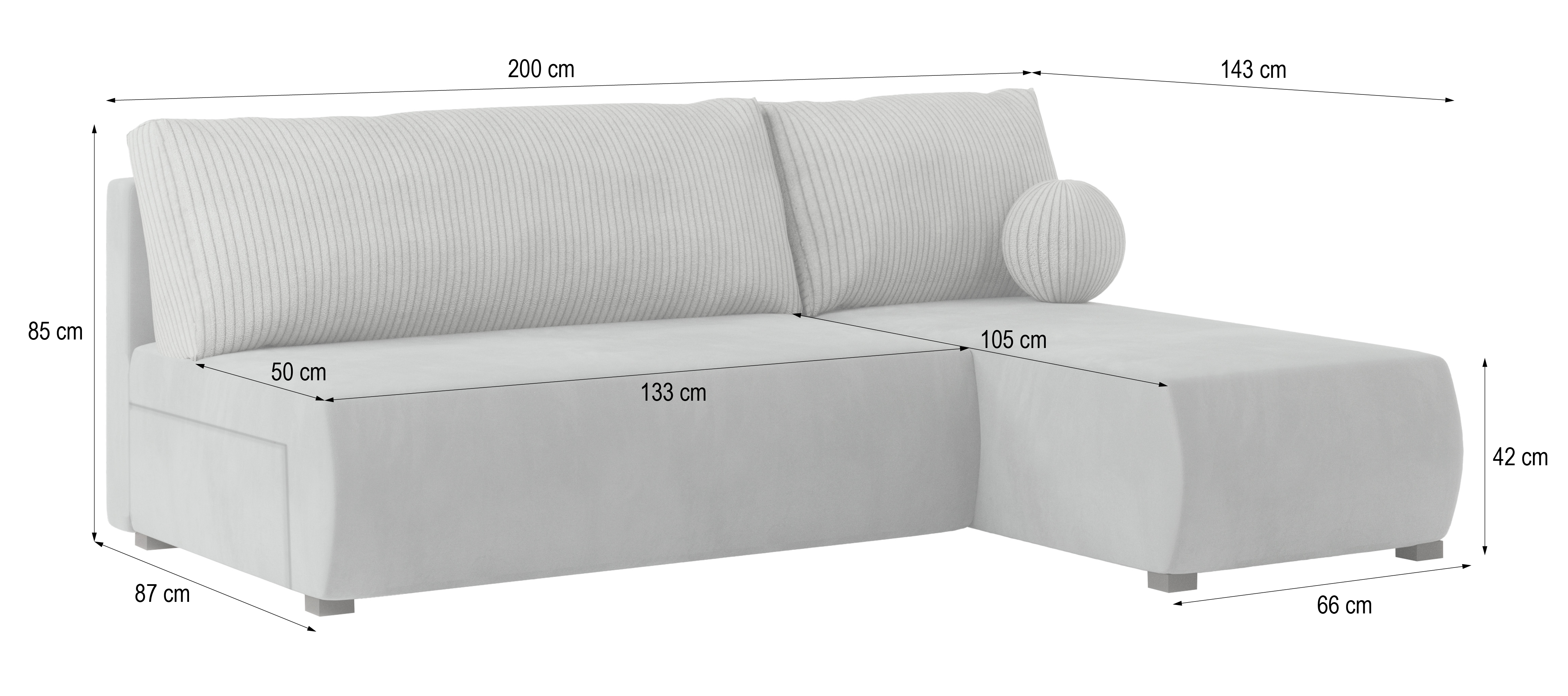 Wymiary narożnika PARVELO Wymiary narożnika PARVELO