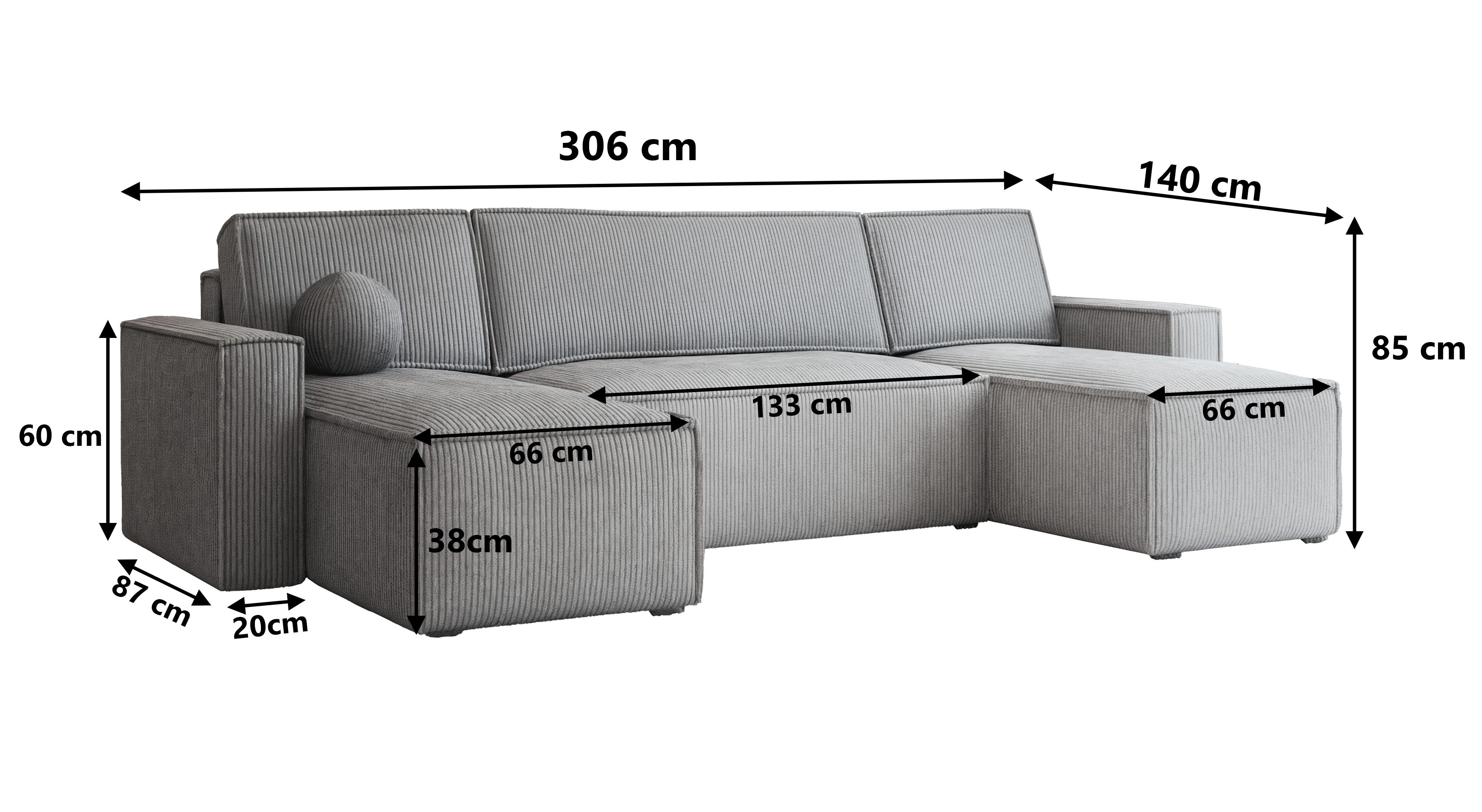 Duży narożnik PESANO - wymiary Duży narożnik PESANO - wymiary