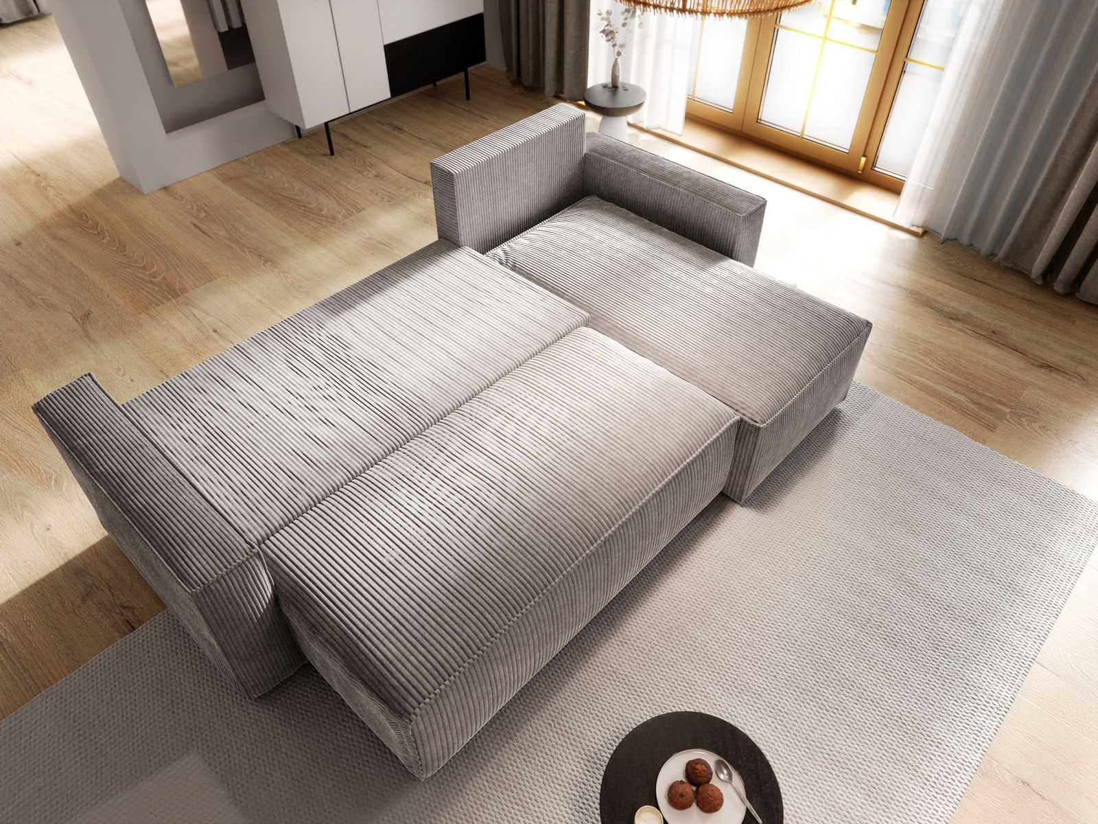 Widok na funckję spania w narożniku POTARO