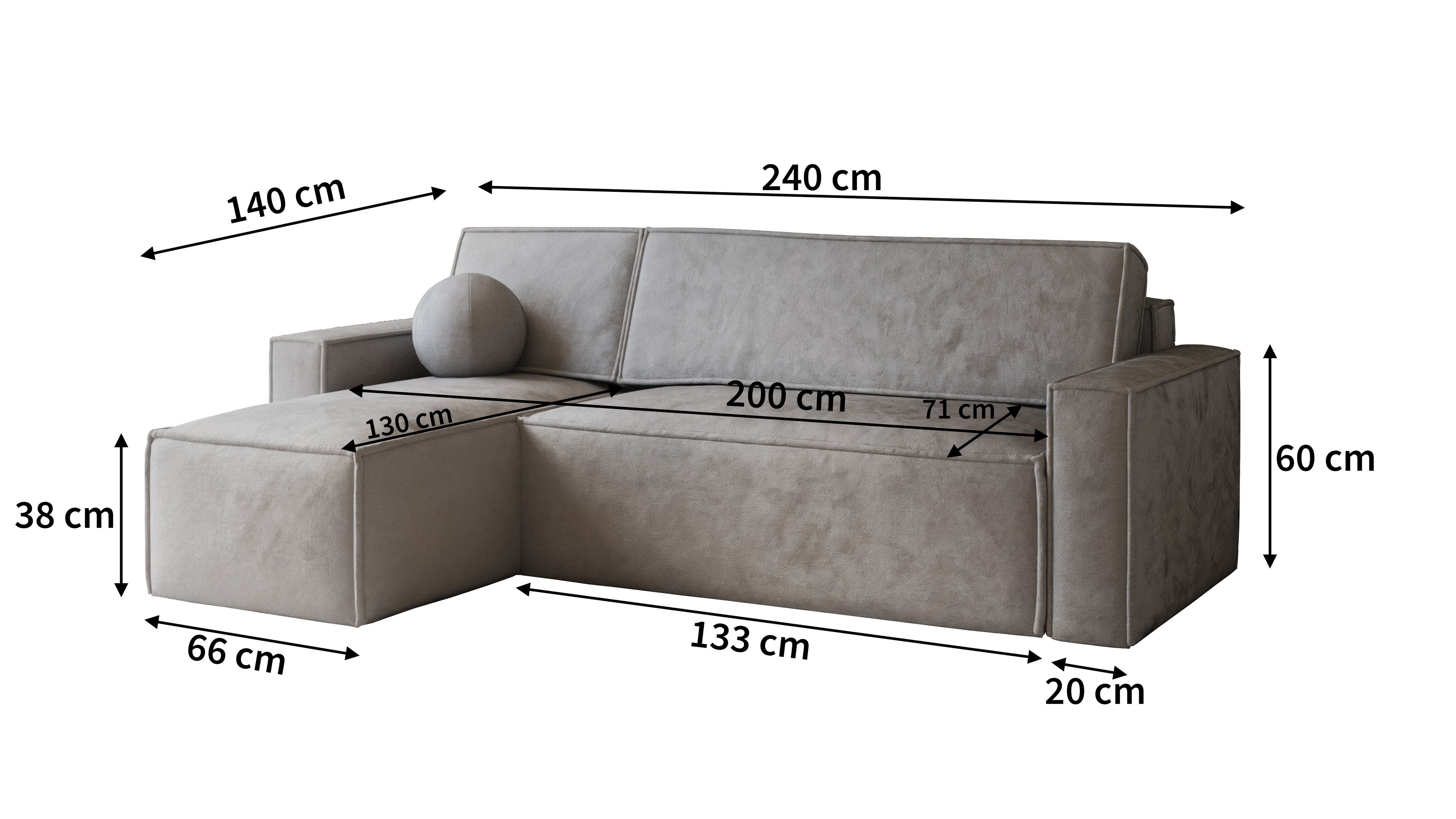 Wymiary narożnika RAVELO Wymiary narożnika RAVELO