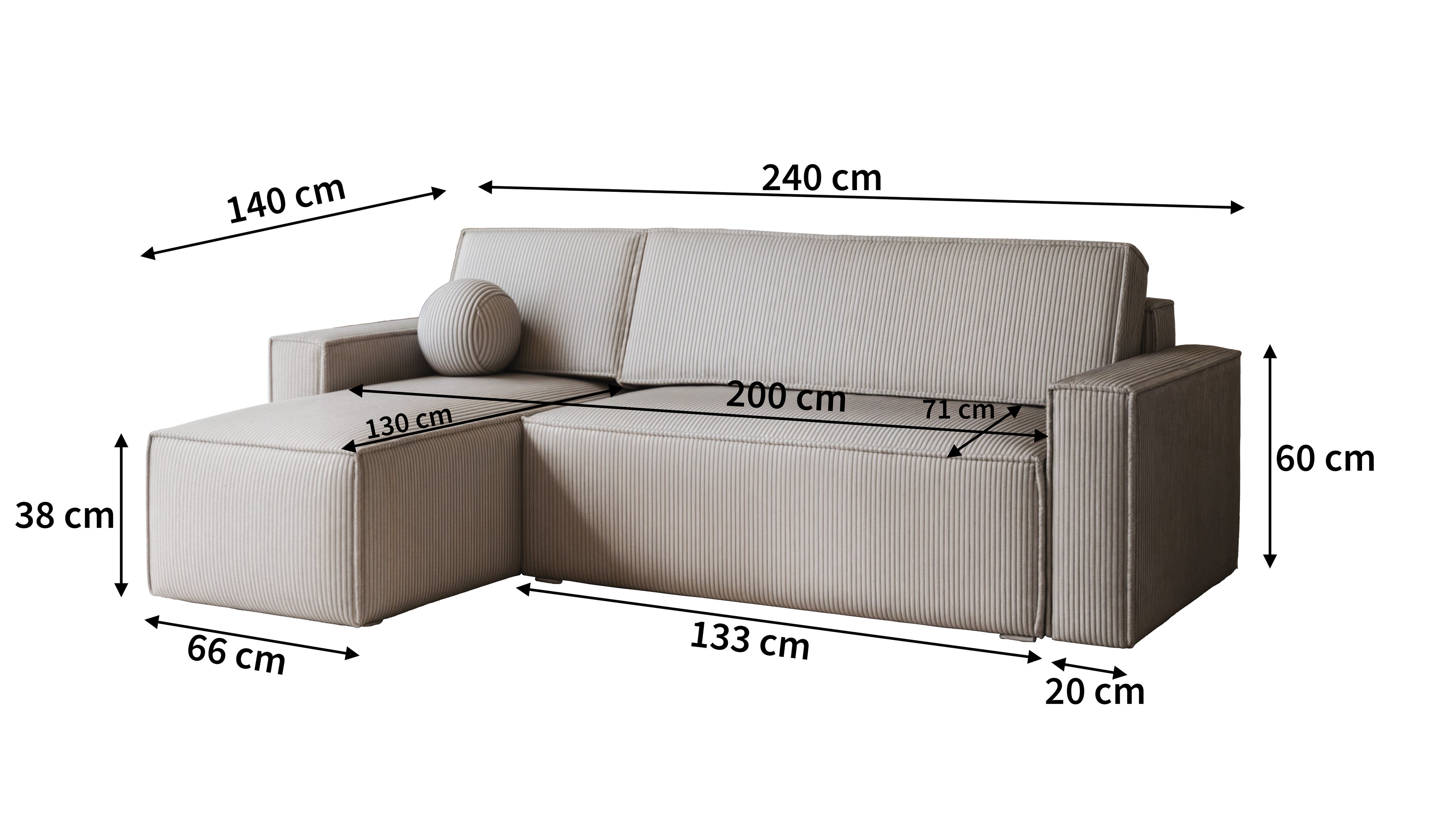 Wymiary narożnika RAVELO Wymiary narożnika RAVELO