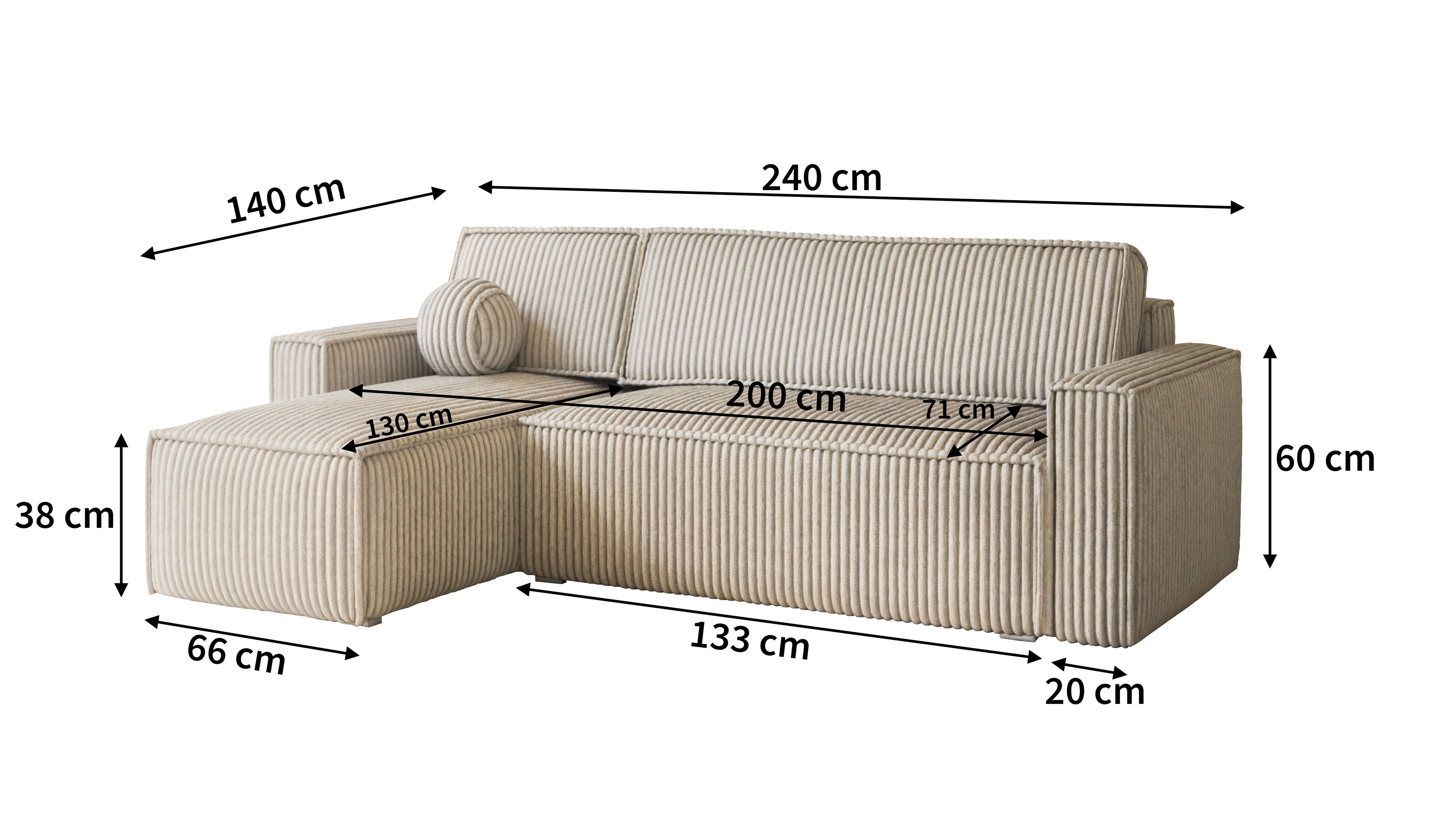 Wymiary narożnika RAVELO Wymiary narożnika RAVELO