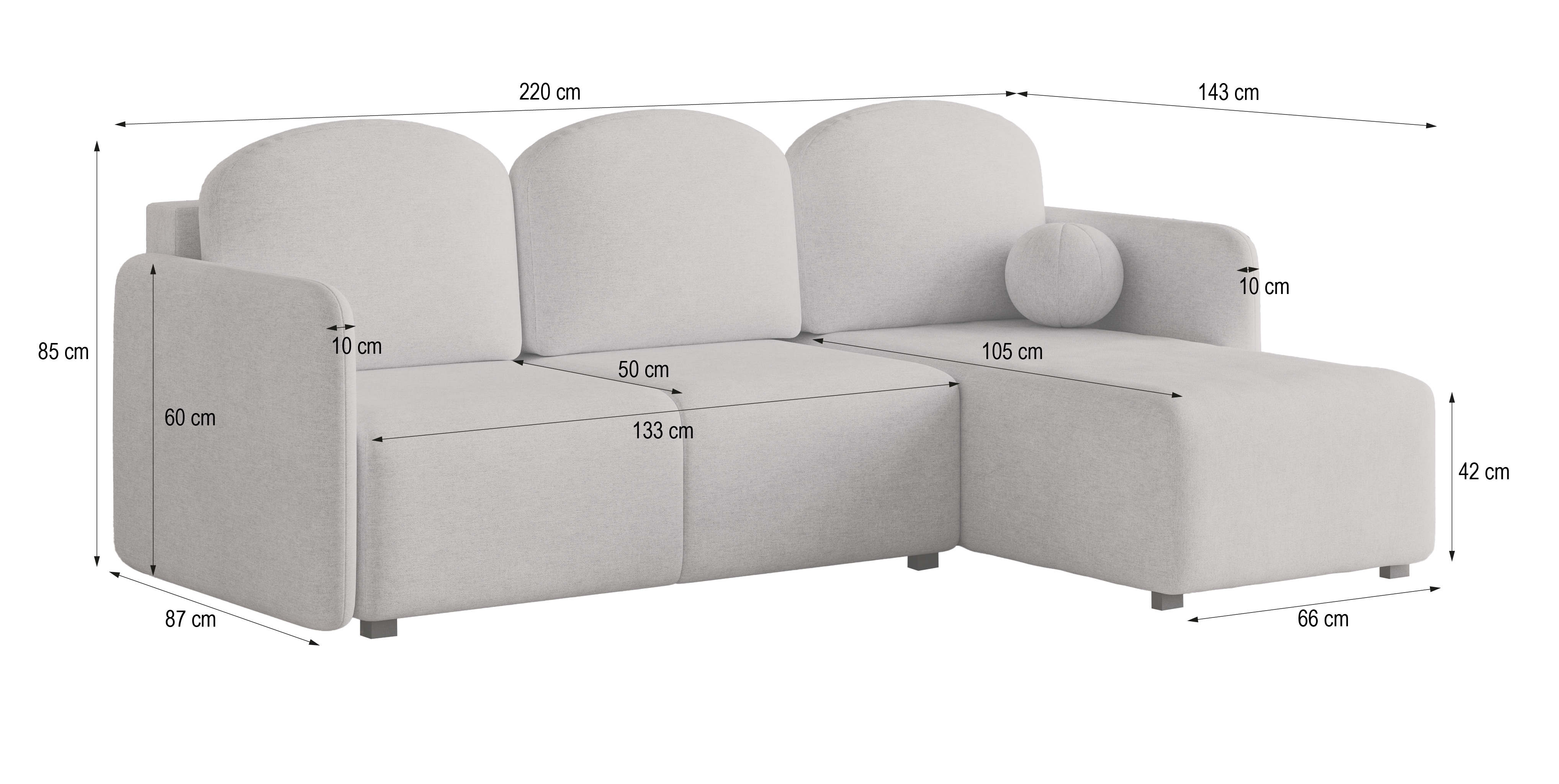 Narożnik SUVINO, wymiar mebla Narożnik SUVINO, wymiar mebla