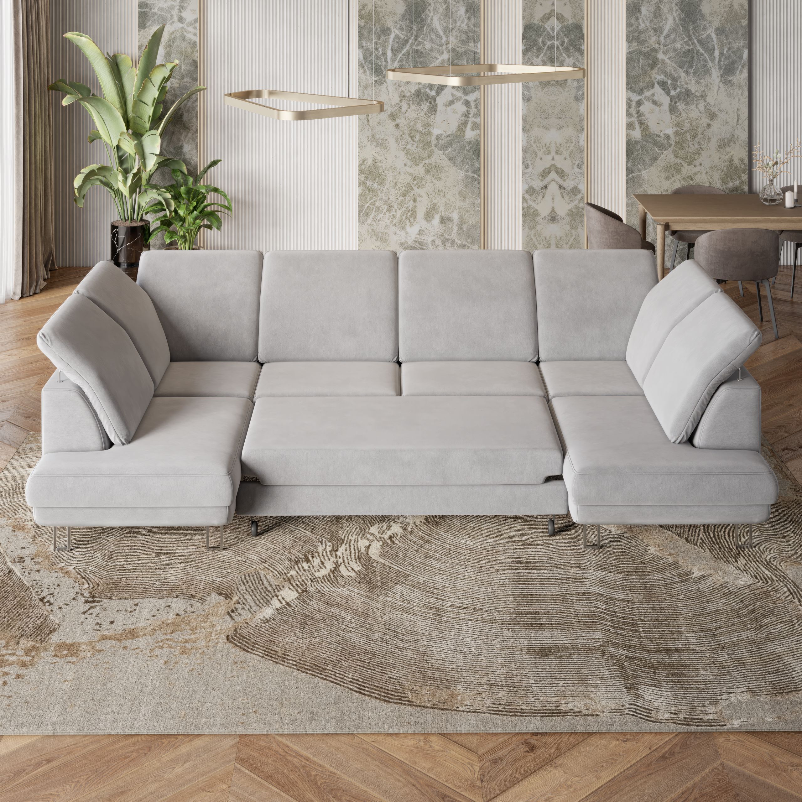 Narożnik TERAMO - widok na rozłożoną funkcję spania