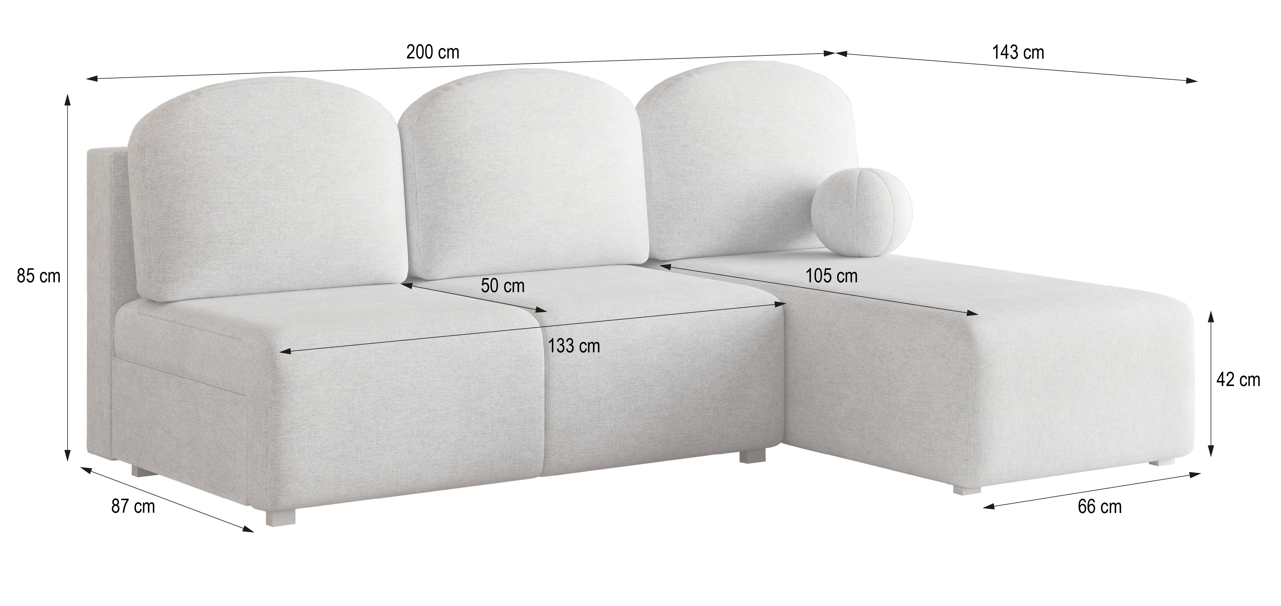 Narożnik TRAMA, wymiar mebla Narożnik TRAMA, wymiar mebla