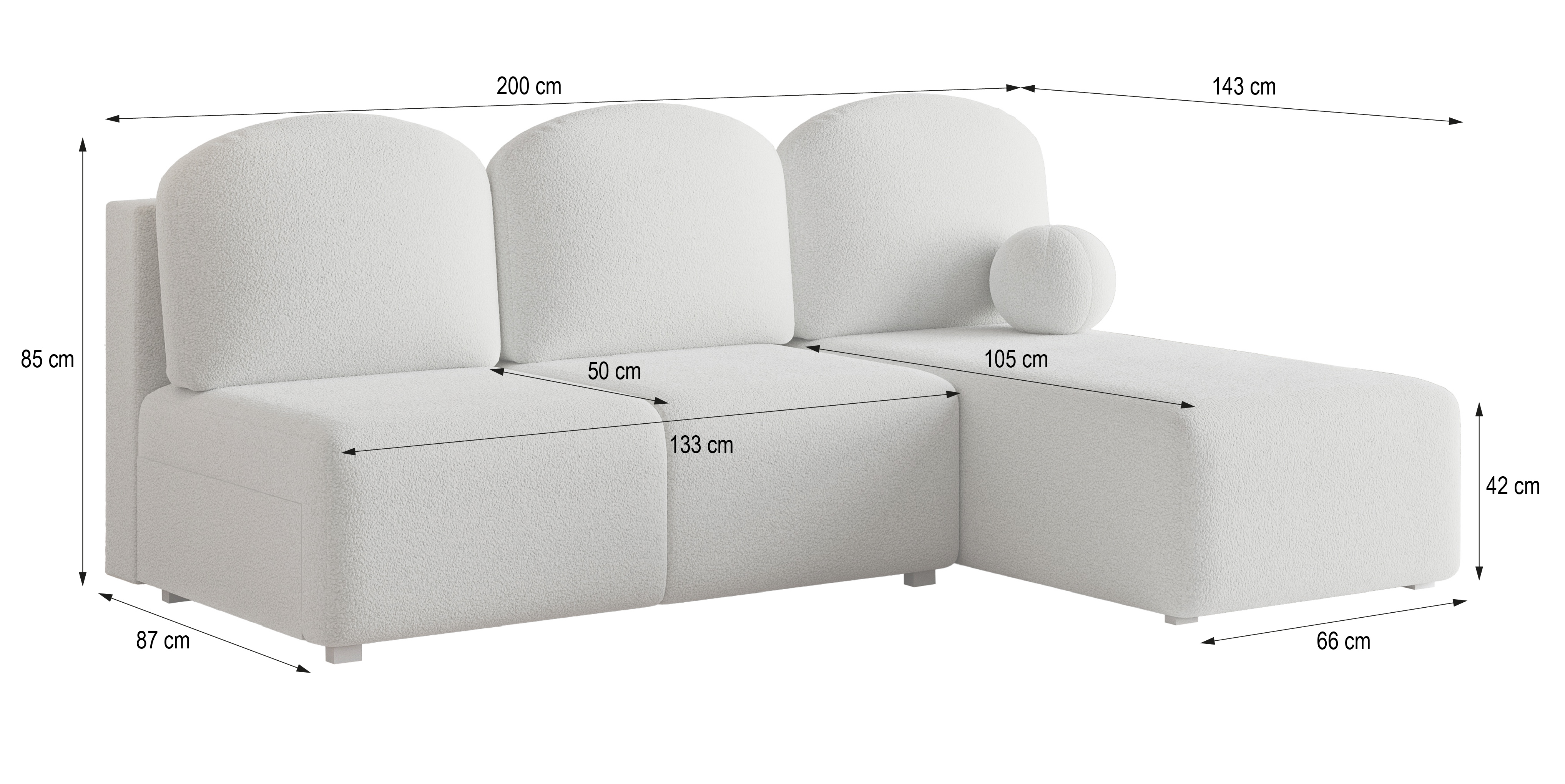 Narożnik TRAMA, wymiar mebla