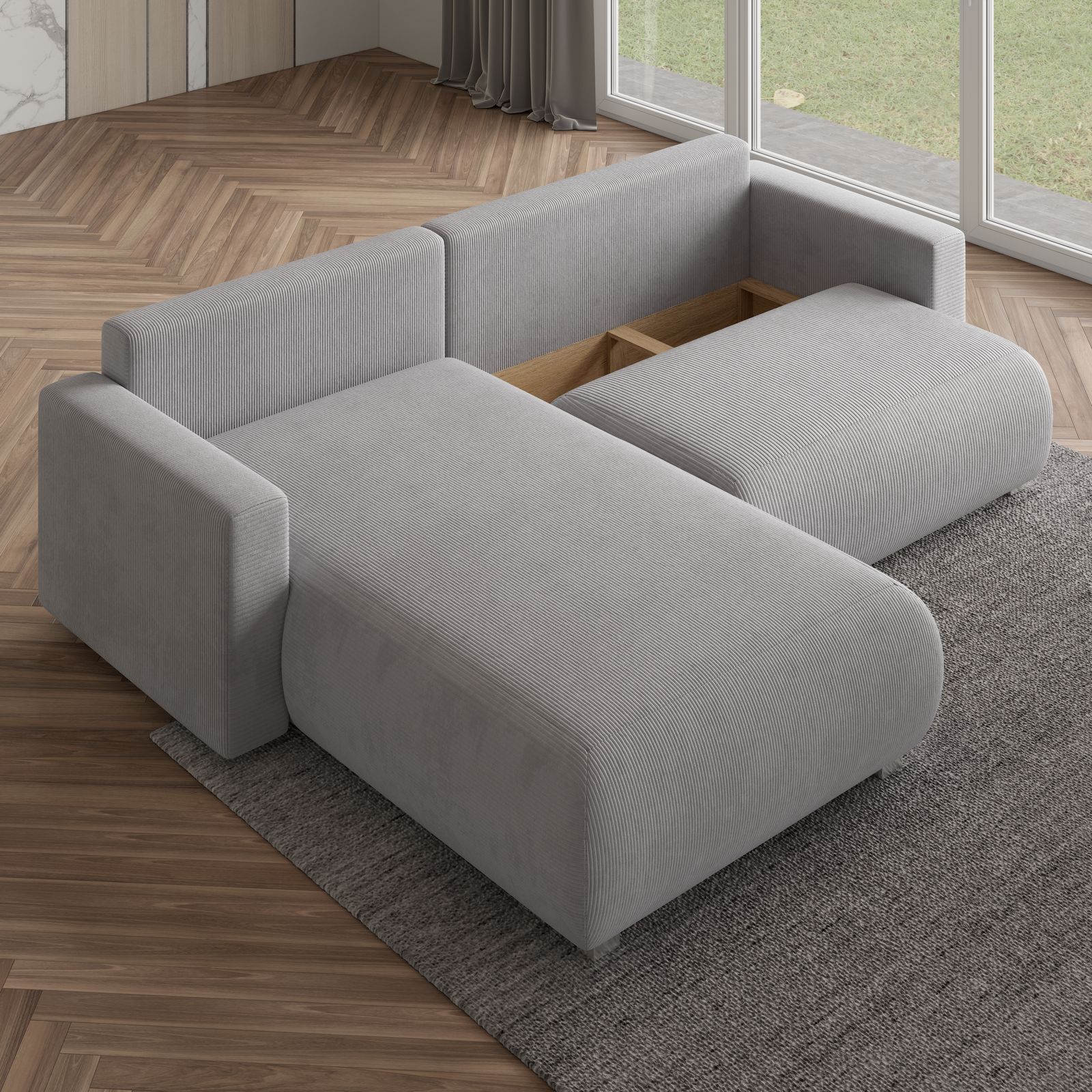 Prezentacja pojemnika w sztruksowym narożniku TURIN