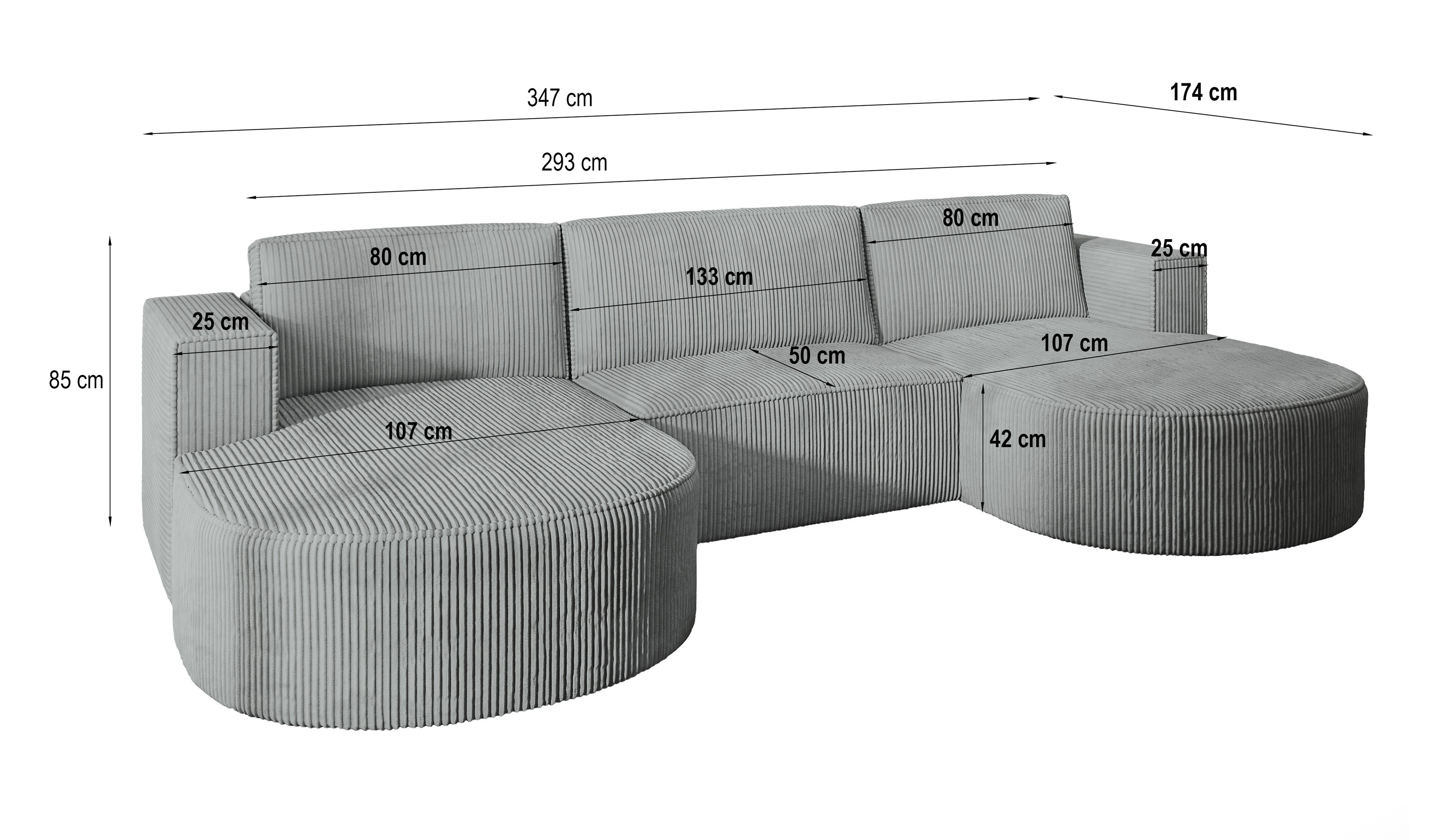 Wymiary narożnika VEZZO Wymiary narożnika VEZZO