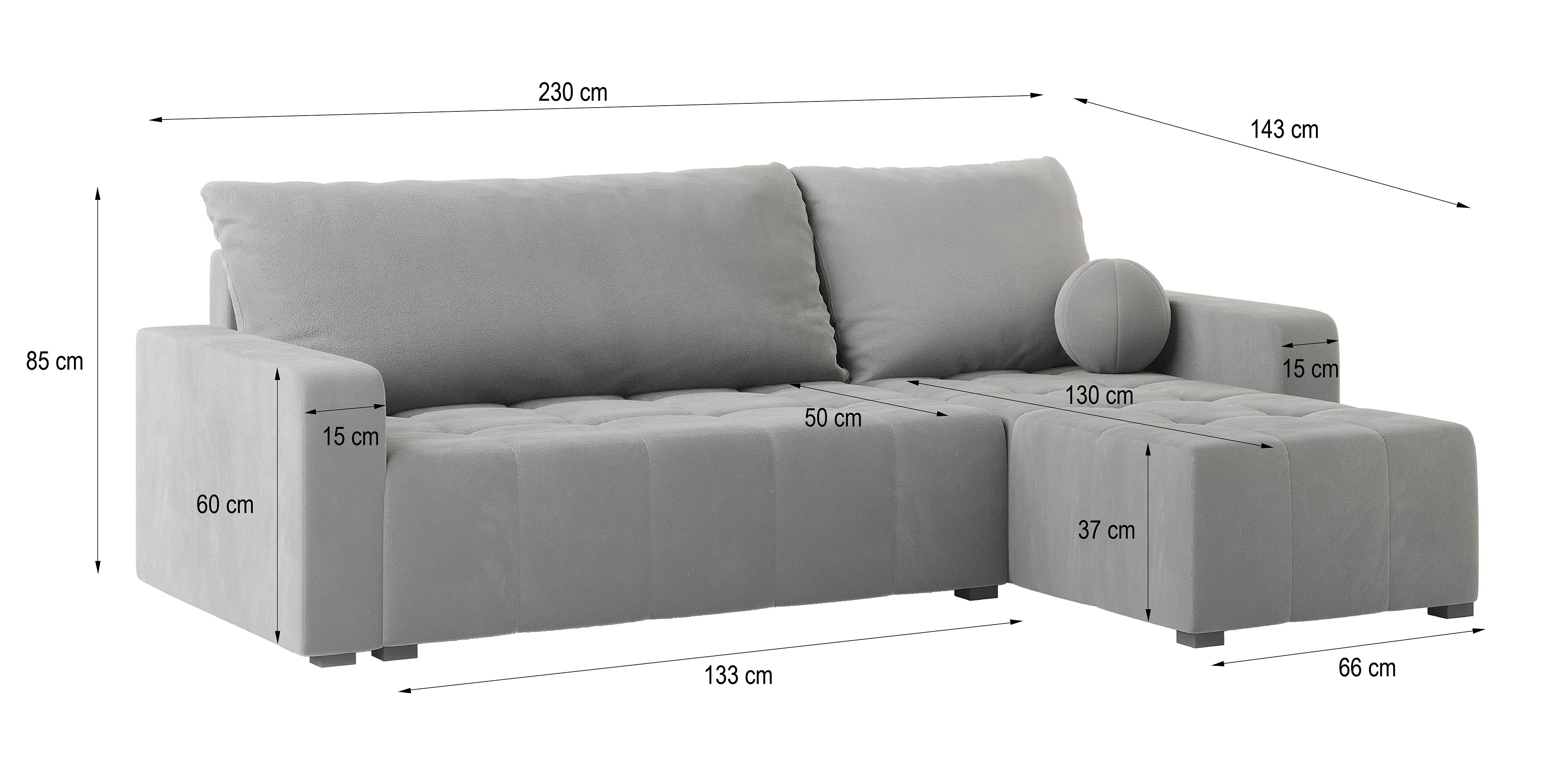 Narożnik VOLIRA - wymiary