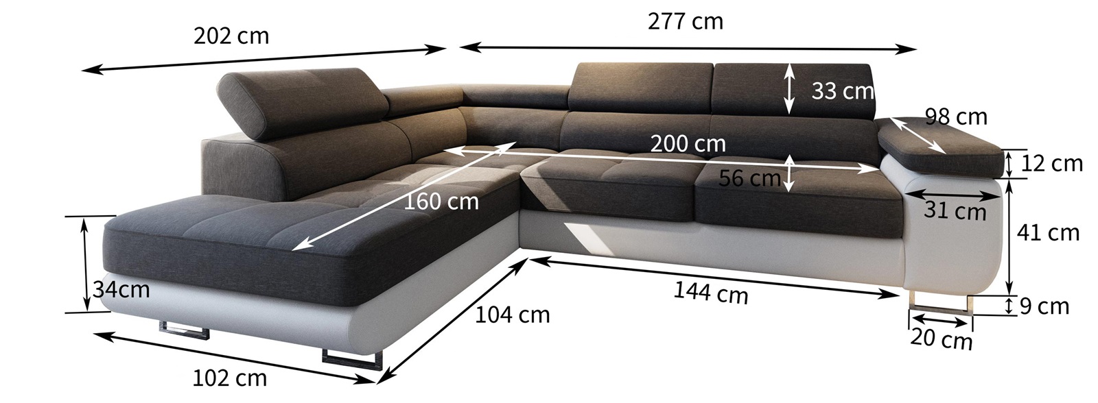 Narożnik SELVA wymiary Narożnik SELVA wymiary