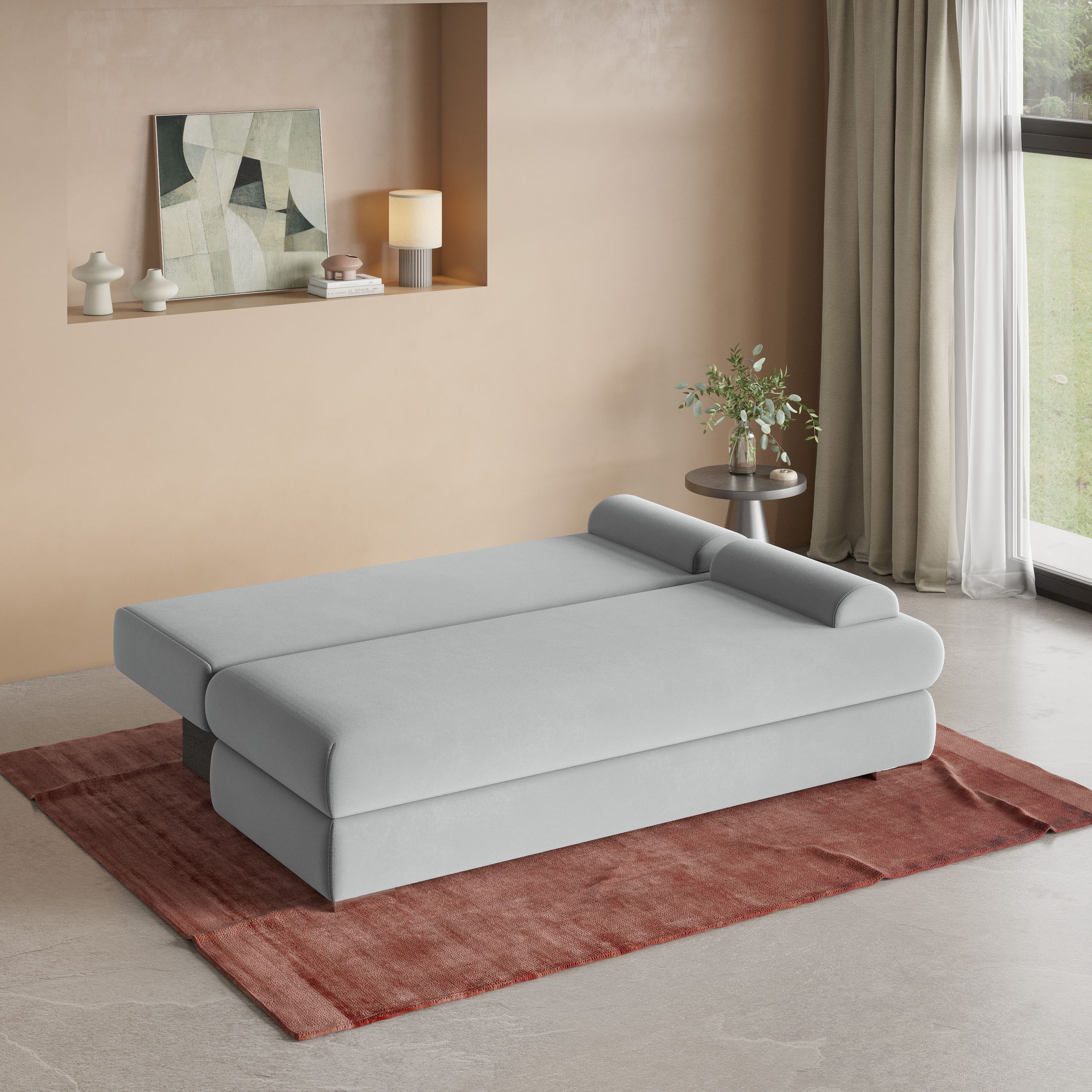 Rozłożona funkcja spania w kanapie ASPERO