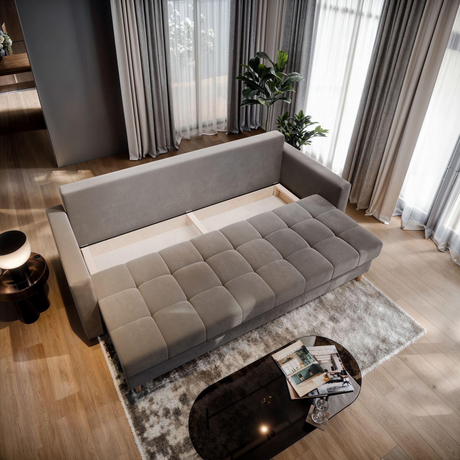 Sofa MILO prezentacja pojemnika na pościel